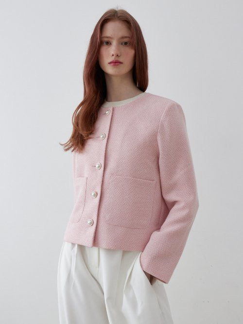 ROUND BUTTON TWEED JACKET PINK [T21] | Musinsa Global
