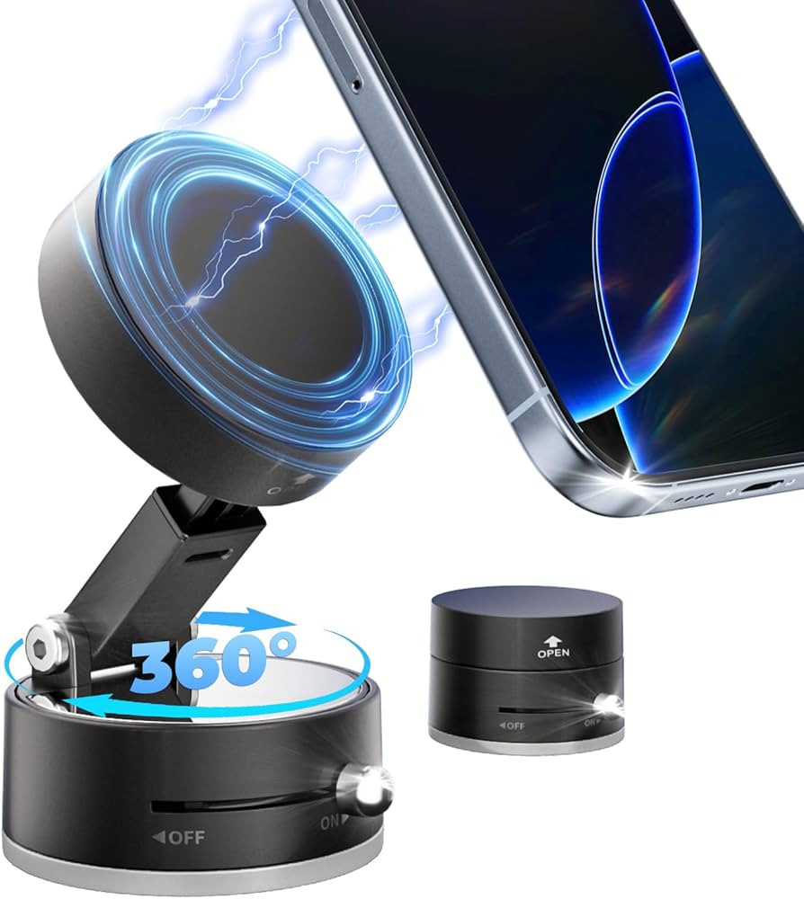 Foldable Vacuum Magnetic car Phone Holder for Magsafe, 360° Rotatable Suction Phone Mount, Stron... | Amazon (US)