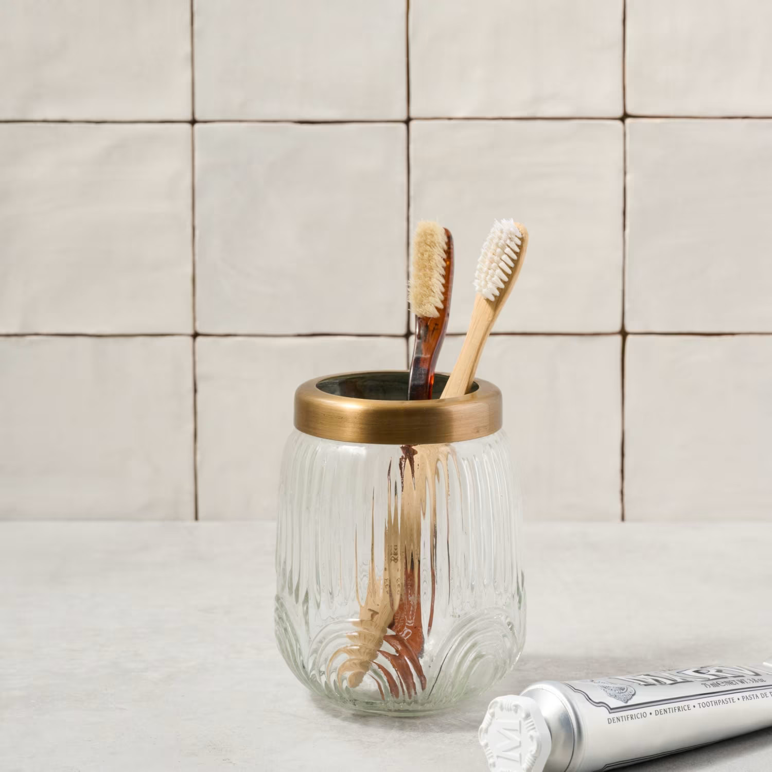Etched Glass and Brass Container | Magnolia