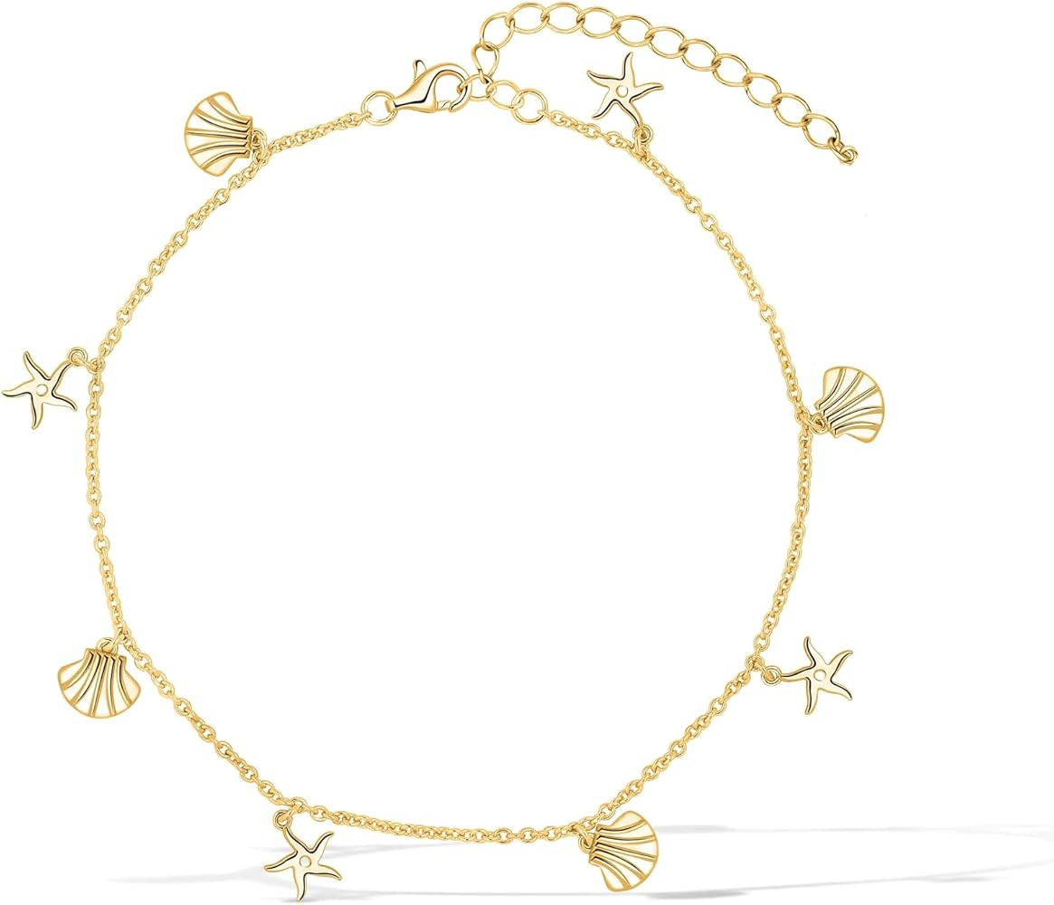 Gold Anklet for Women,18K Gold Plated Beach Lucky Star Figaro Chain Anklet for Women Gold Chain A... | Amazon (US)