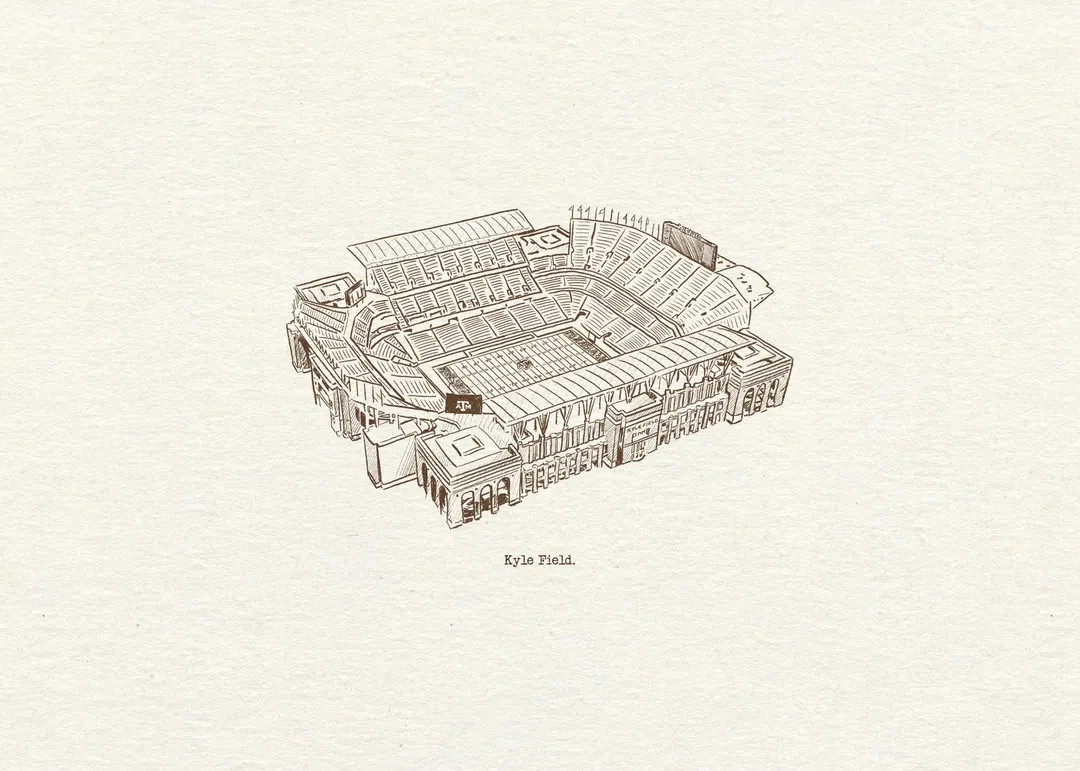 Texas A&M Aggies Kyle Field Art Print (Digital Download). Hand-Drawn Pen and Ink Illustration | Etsy (US)