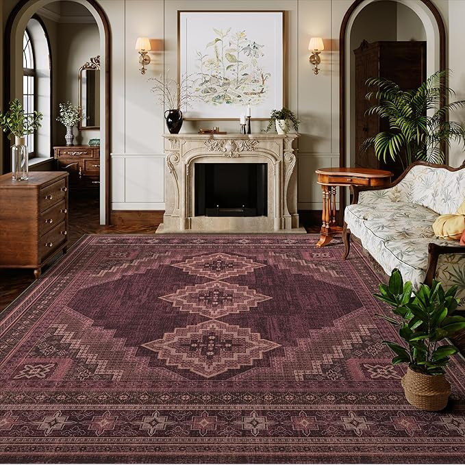 8x10 Area Rug - Washable Ultra-Thin Carpet Non-Slip Red Burgundy | Amazon (US)
