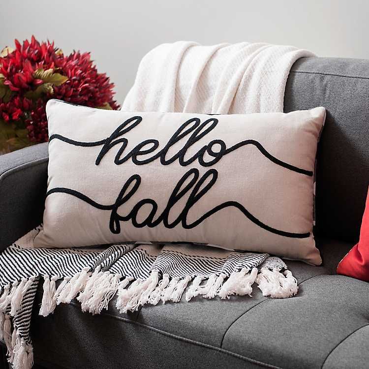 Hello Fall Embroidered Buffalo Check Accent Pillow | Kirkland's Home