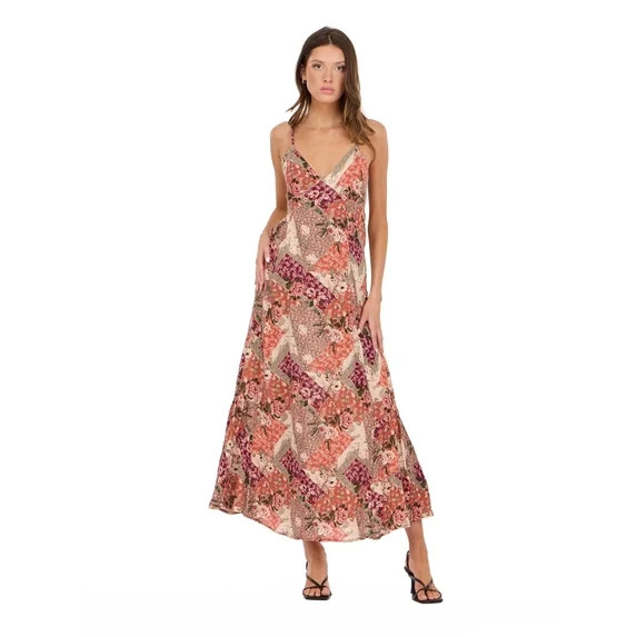 Forever 21 Women’s Spaghetti Strap Maxi Dress with Adjustable Tie Back, Flowing Tiered Skirt an... | Walmart (US)