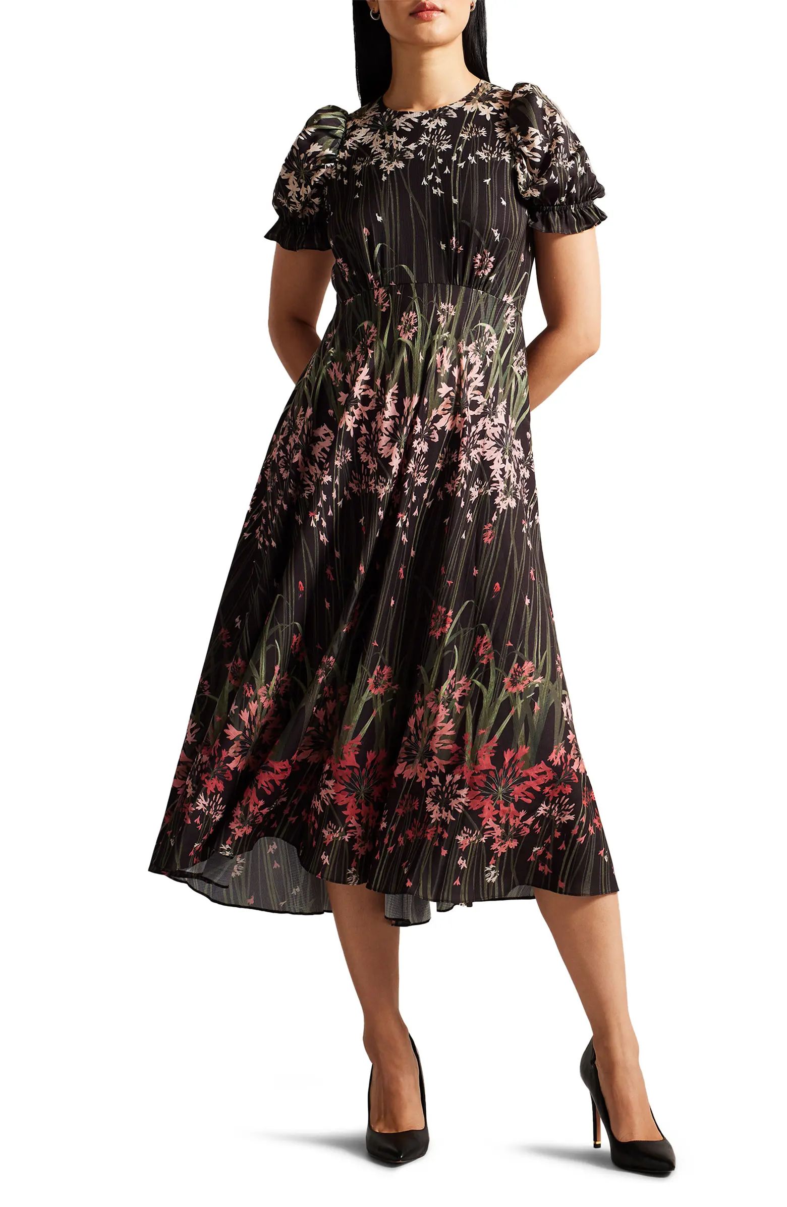 Zahrria Floral Short Sleeve Midi Dress | Nordstrom