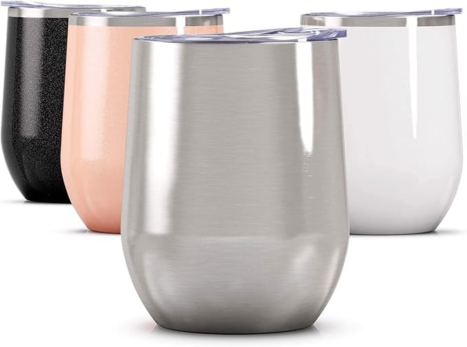 Maars Bev Stainless Steel Stemless Wine Glass Tumbler with Lid, Vacuum Insulated 12 oz Cup | Spil... | Amazon (US)