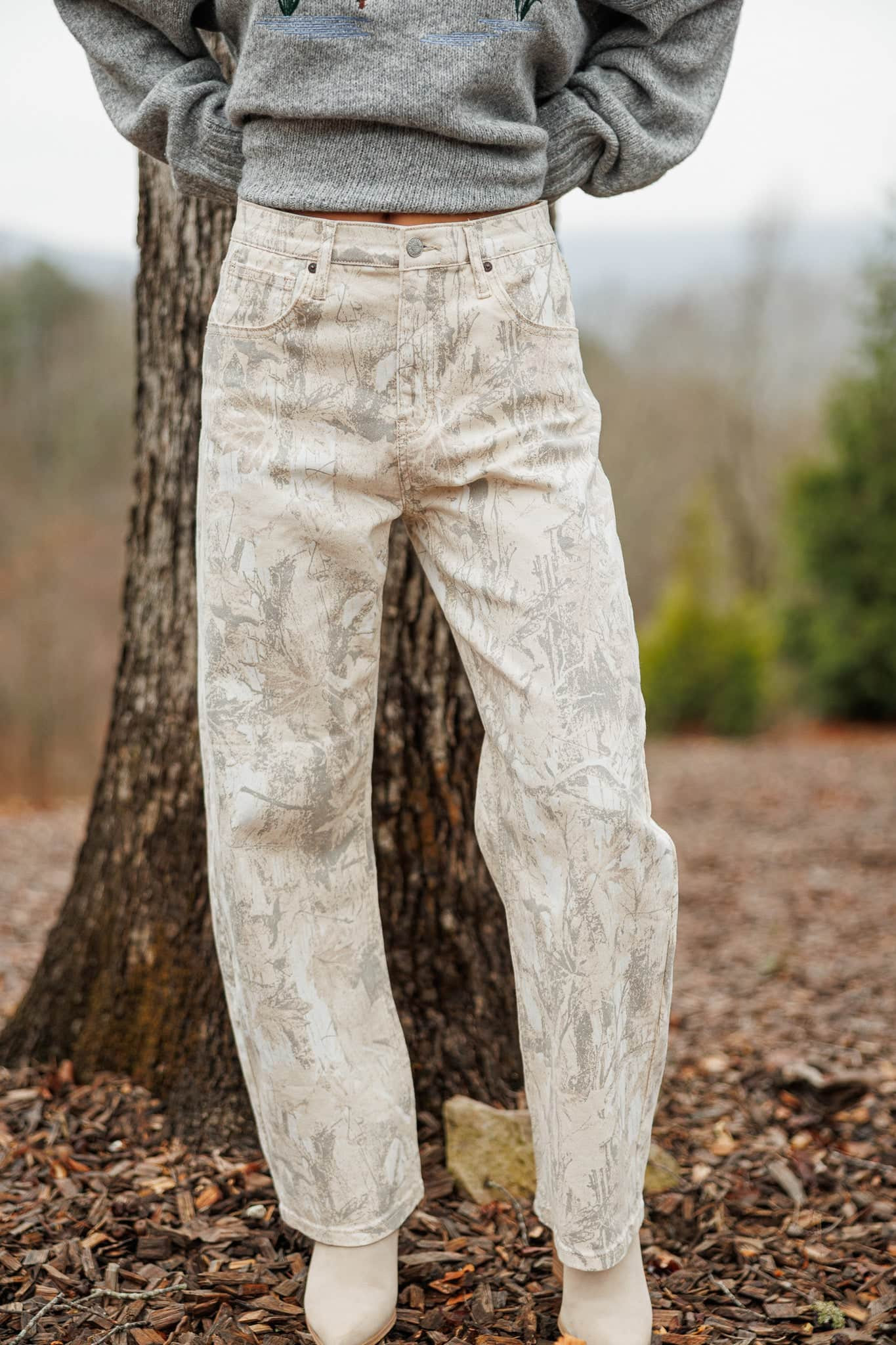 Camo Curve Barrel Jeans | Lane 201 Boutique