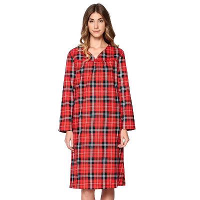 Casual Nights Women's Flannel Plaid Long Sleeve Nightgown - Red - Medium | Target
