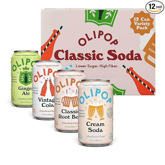 OLIPOP Prebiotic Soda Pop, Classic Soda Variety, Pantry Pack Packed with Prebiotics, Fiber, and B... | Amazon (US)