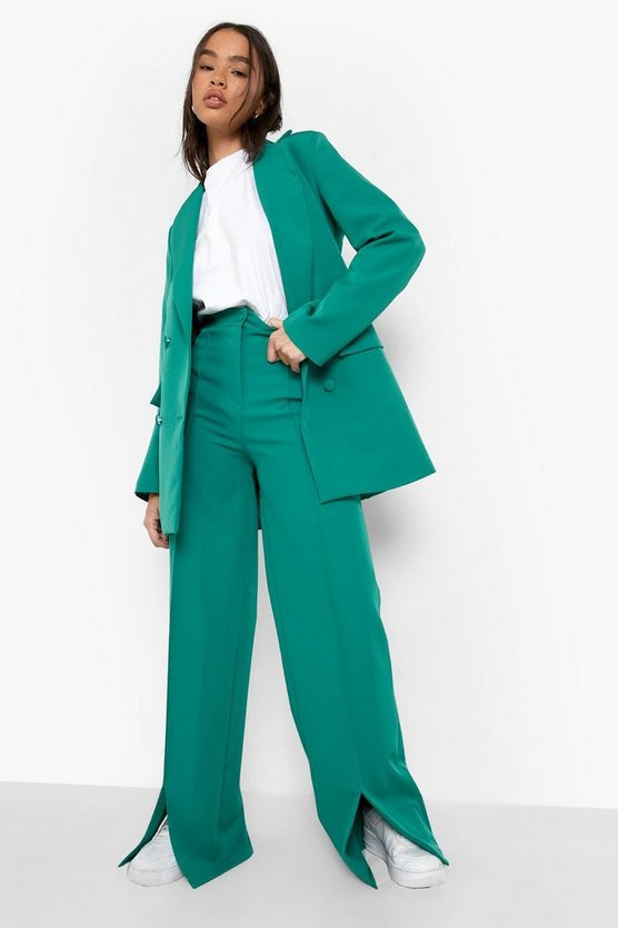 Seam Front Split Detail Tailored Trousers | Boohoo.com (US & CA)