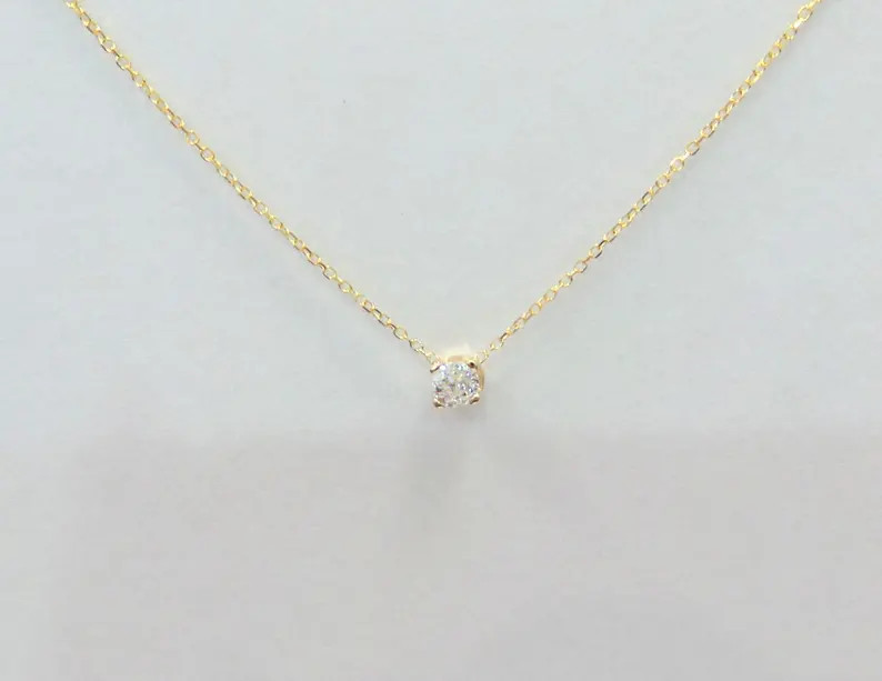 Diamond Necklace / 14k Gold Diamond Necklace 0.23CT / Delicate - Etsy | Etsy (US)