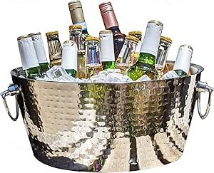BREKX Hammered Stainless-Steel Beverage Tub, Double-Walled Insulated Anchored Drink Tub & Ice Buc... | Amazon (US)