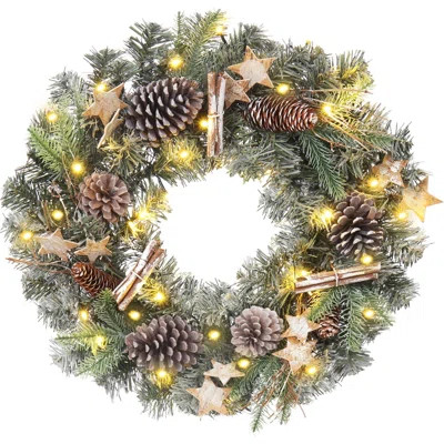Christmas Wreath 20" Christmas Front Door Wreath Ornament With LED Lights Pinecone Berries Artificial Pine Garland For Party Table Fireplaces Porch Wa | Wayfair North America