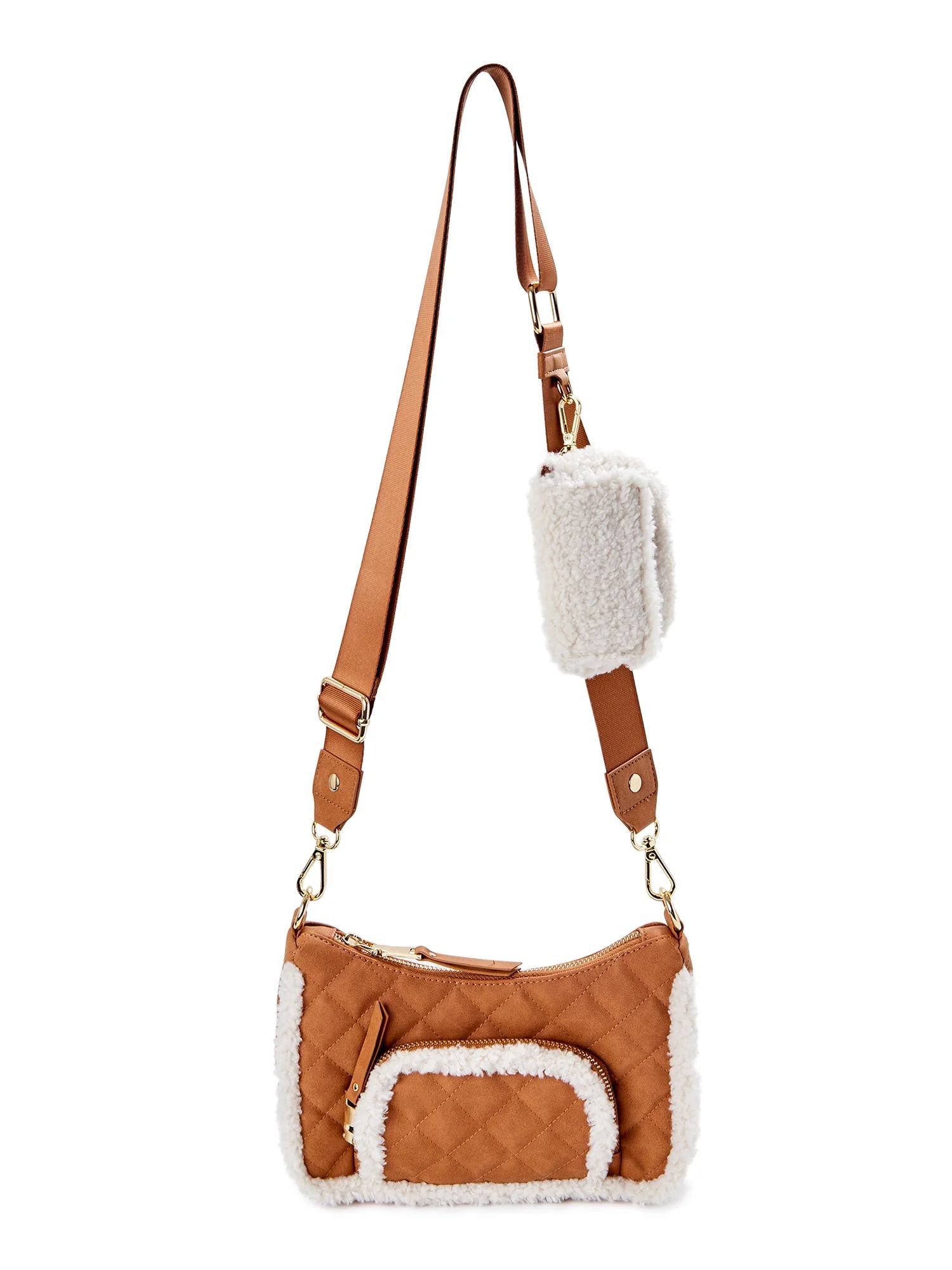 Madden NYC Women's Quilted Crossbody Bag with Faux Sherpa Pouch - Walmart.com | Walmart (US)