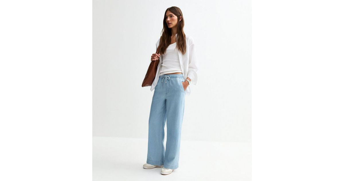 Light Blue Drawstring Waist Soft Denim Trousers | New Look | New Look (UK)