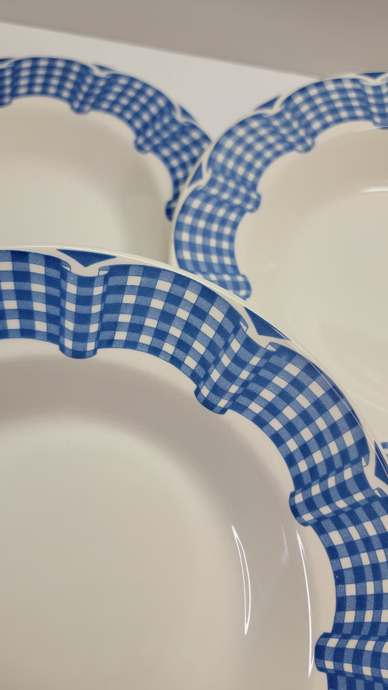 Lillian Vernon "Blue Gingham Ribbon" Soup Plates/Bowls (Set of 3) - Very Hard to Find - Excellent... | Etsy (US)
