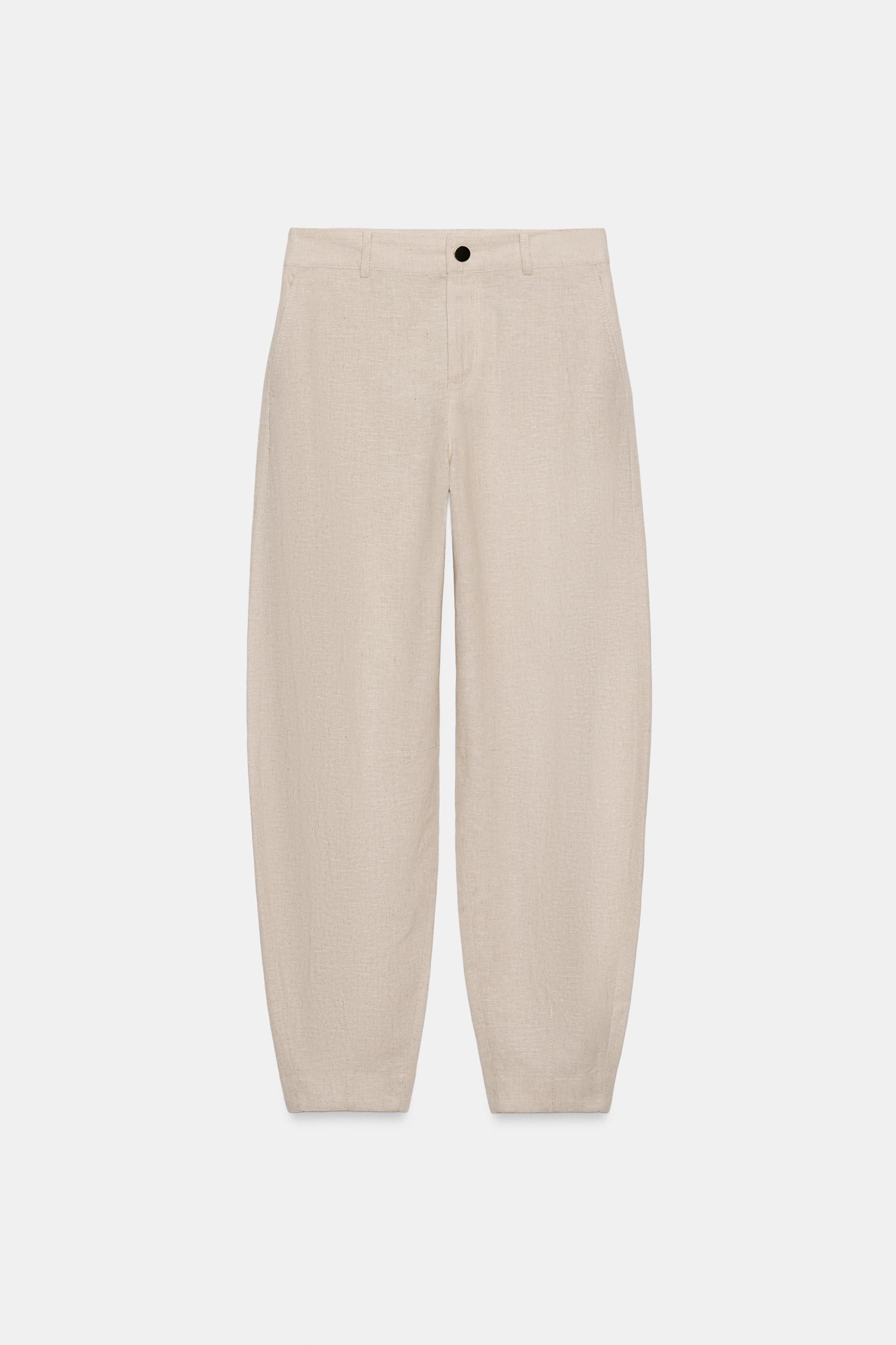 LINEN BLEND BARREL PANTS | Zara US