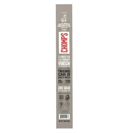 Chomps Grass-Fed and Finished Sea Salt & Pepper Venison Jerky Meat Snack, 1.15oz Stick | Walmart (US)