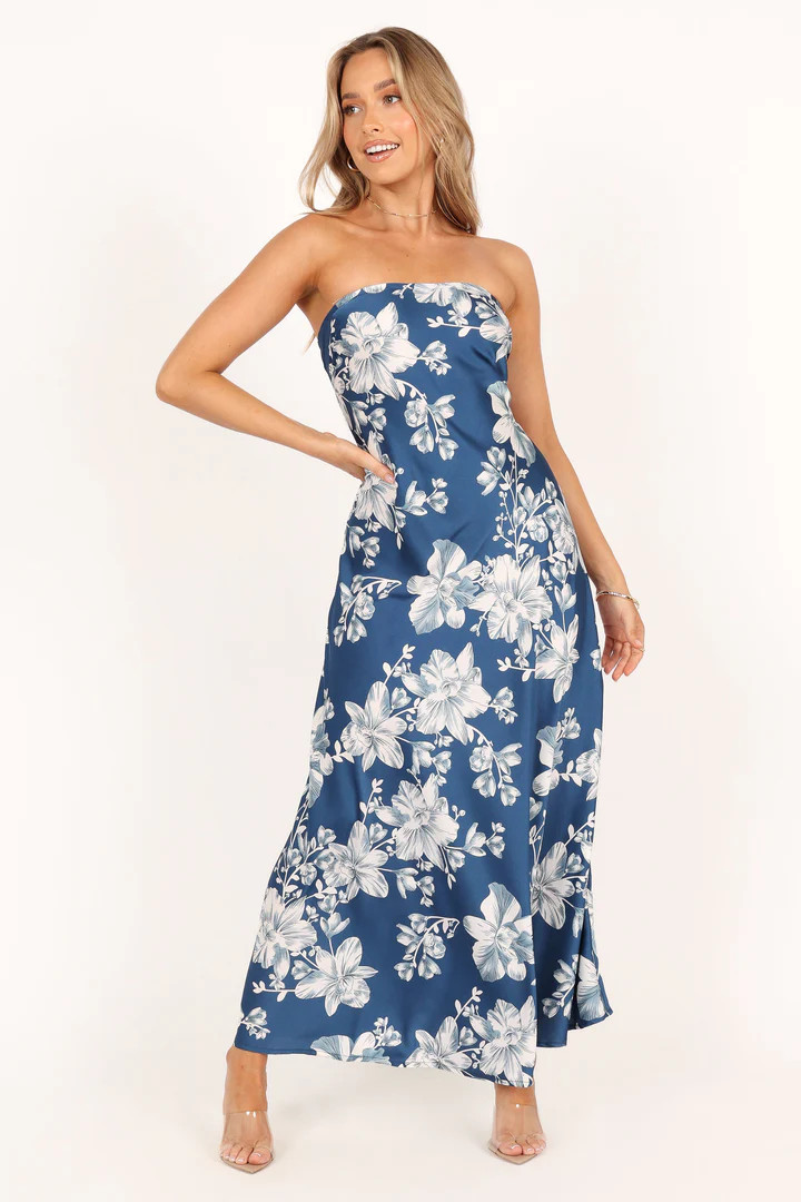 Gemma Strapless Maxi Dress - Blue Floral | Petal & Pup (US)