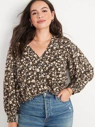 Long-Sleeve V-Neck Floral-Print Poet Blouse for Women | Old Navy (US)