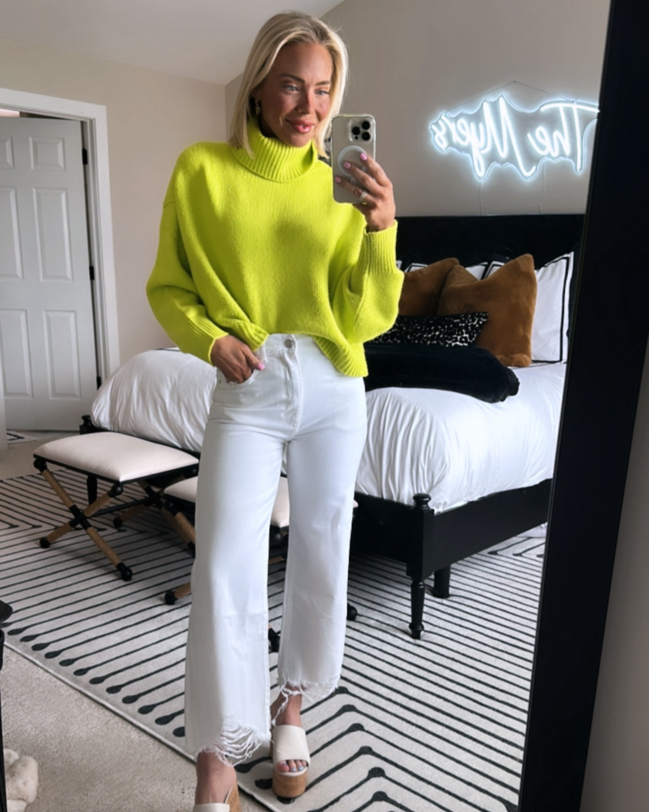 I’m in love with some neon for spring and summer this year and this light sweater & white jeans with these perfect white and cork platform heels is the perfect spring ‘fit! 🌸☀️

#LTKSeasonal #LTKBeauty #LTKStyleTip