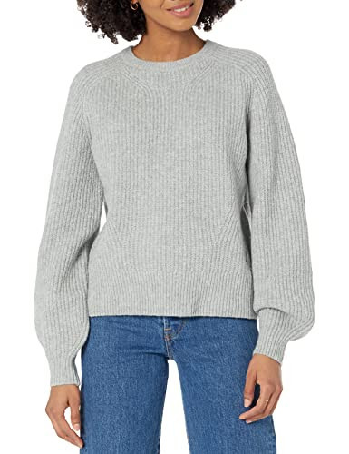 Amazon Essentials Women's Ribbed Long Sleeve Crewneck Sweater, Light Grey Heather, Medium | Amazon (US)
