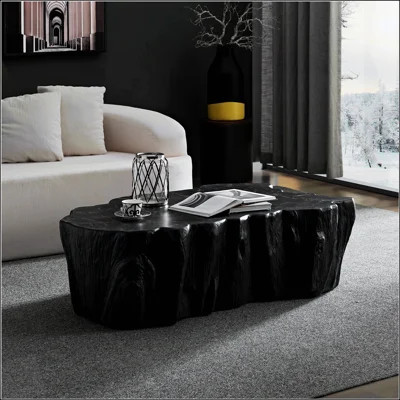 Stylish 48.62 Inch Unique Shape Fiberglass Coffee Table, Sturdy And No Assembly Required For Modern Living Rooms, Black | Wayfair North America