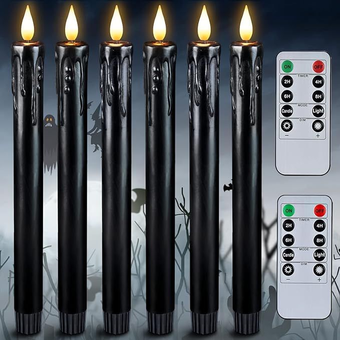 Homemory Black Flameless Taper Candles with Remote and Timer, Real Wax LED Taper Candles Battery ... | Amazon (US)