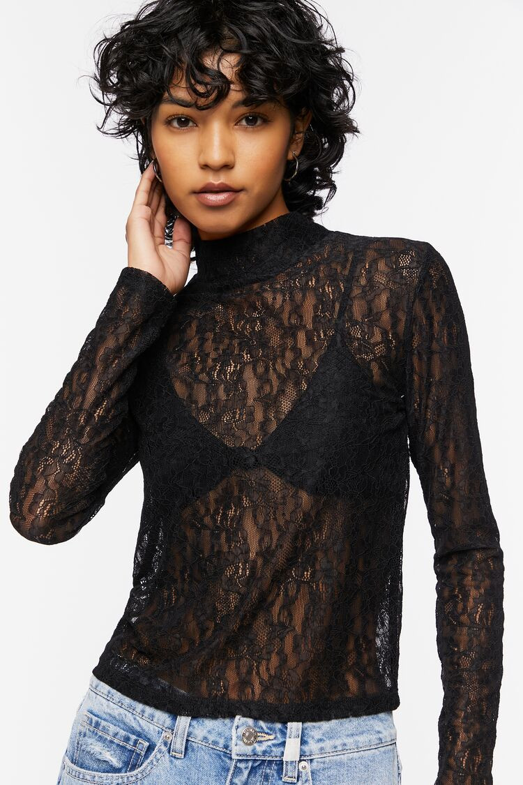 Floral Lace Mock Neck Top | Forever 21 (US)