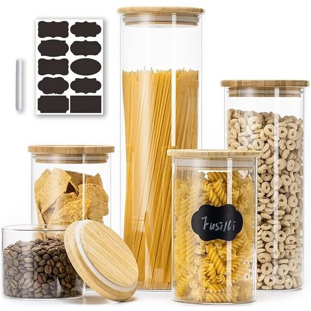 Glass Jars with Bamboo Lids,Glass Food Storage Jars with Wood Lids for Pantry-5 Pack | Walmart (US)