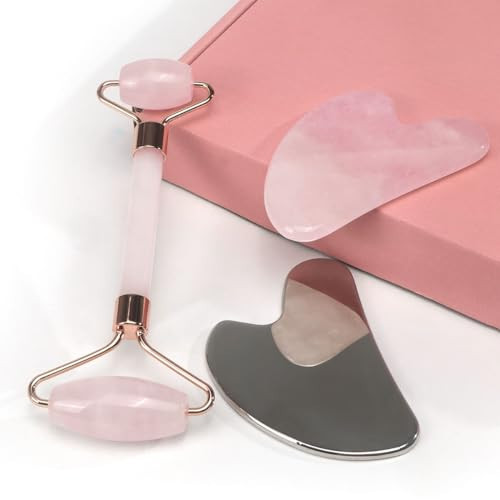 JIAINUS 3PCS Gua Sha Tools Jade Roller Self Care Anti Aging Redness Reducing Guasha Tools Massagers Face Eyes Neck Jawline Chin Women Men Gifts Rose Quartz Stainless Steel | Amazon (US)