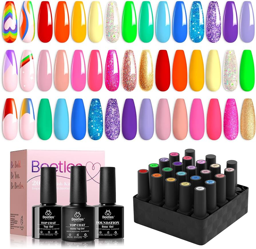 Beetles Rainbow Gel Polish Set, 20 Colors Glitter Pink Red Green Blue Bright Rainbow Collection C... | Amazon (US)