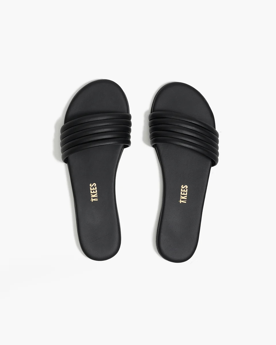 TKEES Serena Leather Slides in Black | TKEES