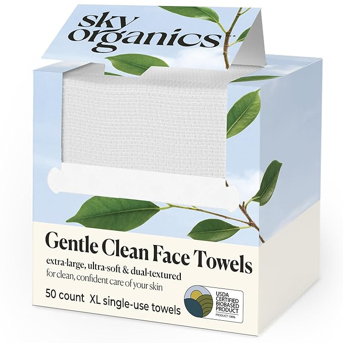 Sky Organics - Gentle Clean Face Towels (1-Pack) - 50 XL Single-Use Face Wipes - Ultra Soft & Dua... | Amazon (US)