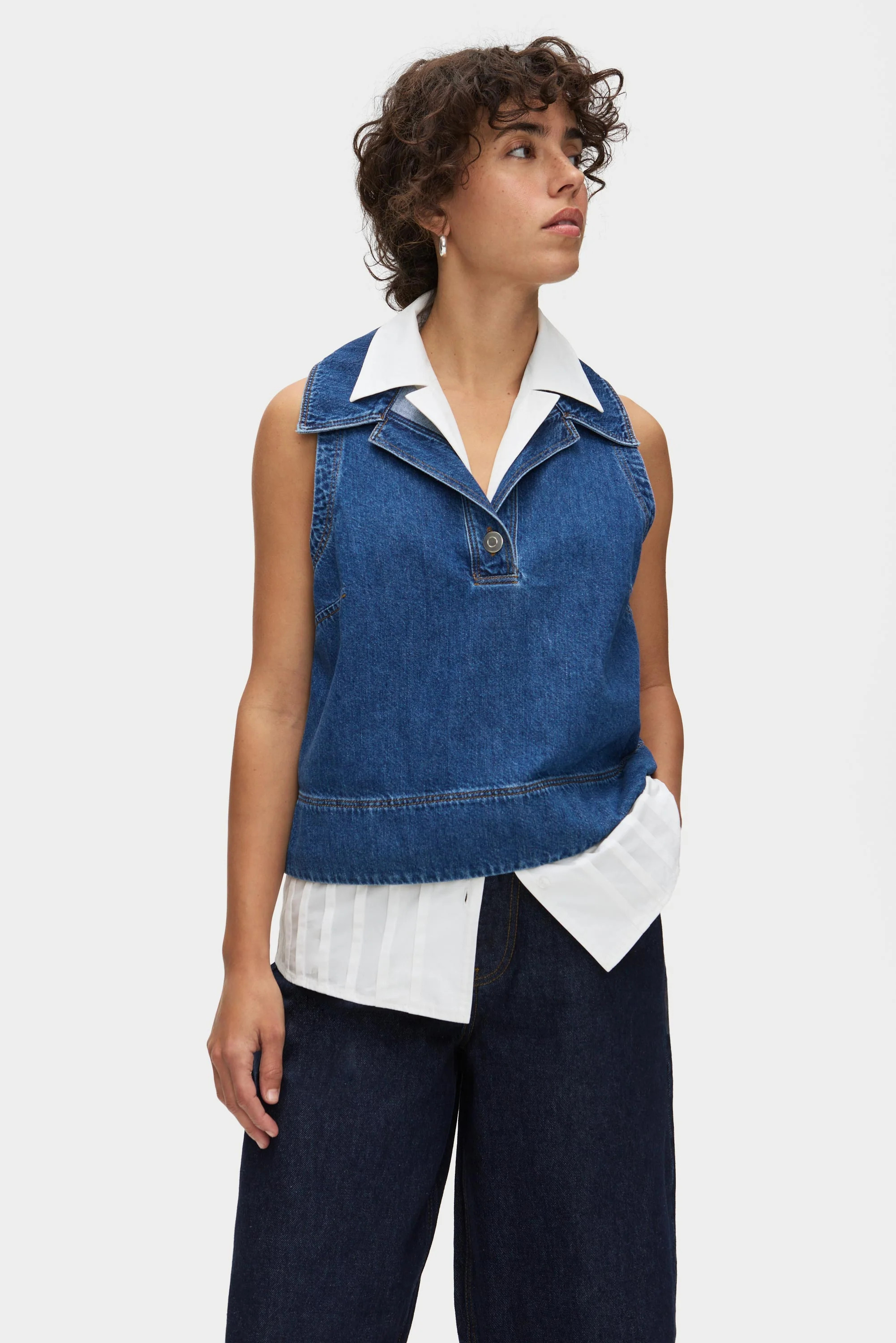 ALIGNE Denim Collared Sleeveless Top - Mid Blue | Peg | ALIGNE UK & EU