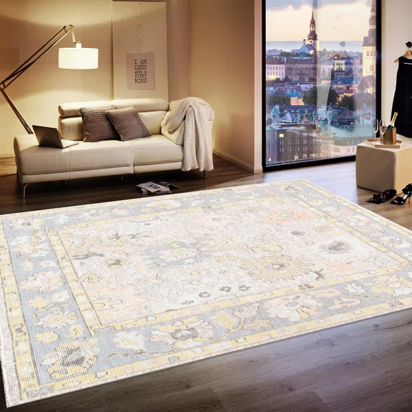 Oushak Oriental Hand-Knotted Wool Blue/Yellow/Gray Area Rug | Wayfair Professional