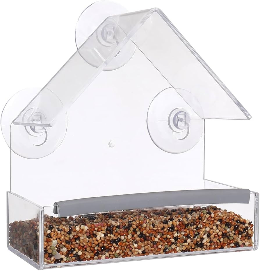 SUQ I OME Outside Wild Clear Window Mounted House Bird Feeders with Strong Suction Cups, Acrylic Clear, Window Bird House Feeder for Cardinals, Blue Jays, Finches | Amazon (US)