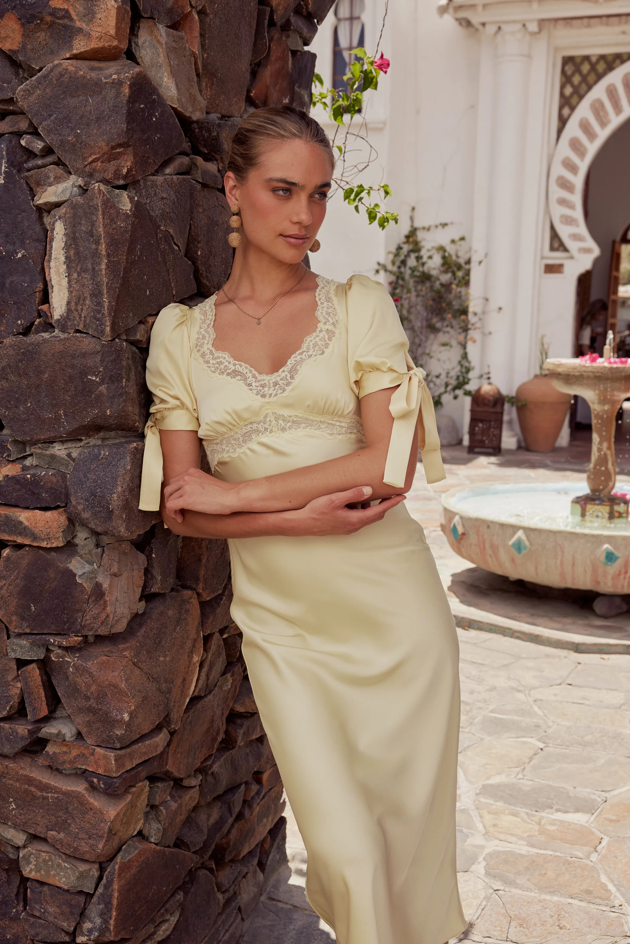 Amanda Lace Trim Maxi Dress in Butter Yellow | Böhme US