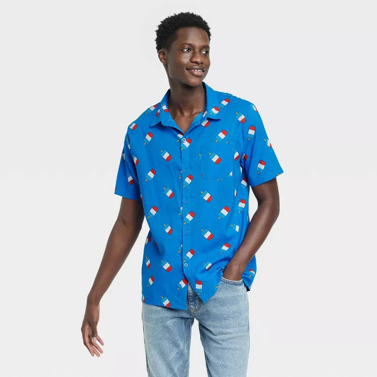 Men's IML Popsicle AOP Print Short Sleeve Button-Down Shirt - Royal Blue | Target