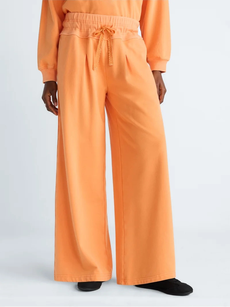 Scoop Women's Pleated Wide-Leg Sweatpants, 29'' Inseam, Sizes XS-XXL | Walmart (US)