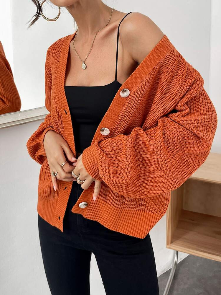 Button Front Drop Shoulder Cardigan | SHEIN
