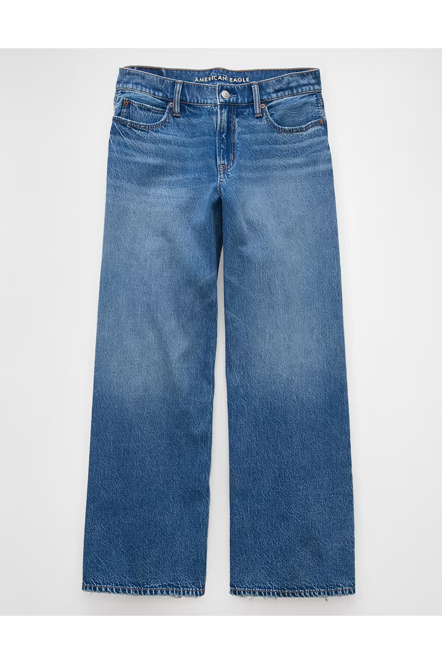 AE Strigid Low-Rise Ultra Wide-Leg Jean Women's Medium Tinted Indigo 0 Regular | American Eagle Outfitters (US & CA)