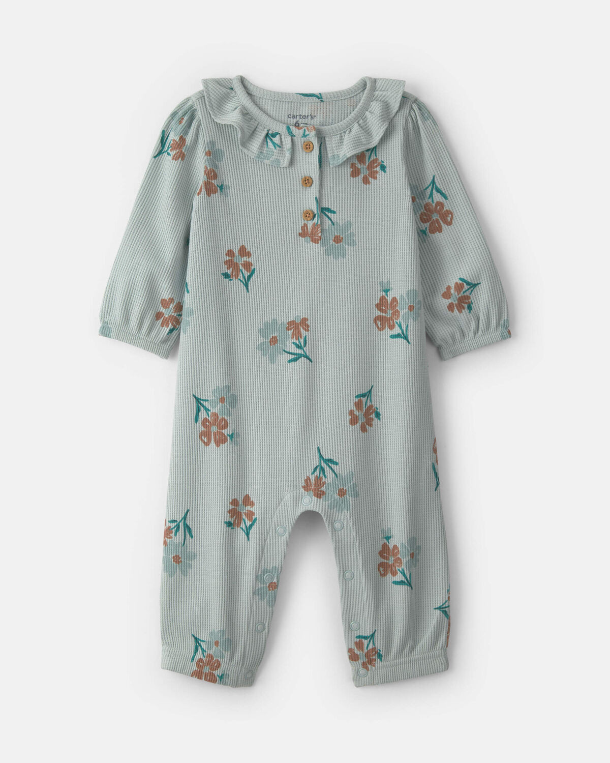 Baby Girl Floral Thermal Long-Sleeve Jumpsuit - Green | Carter's Inc