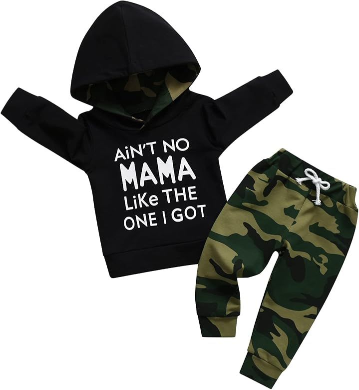 Toddler Infant Baby Boy Clothes Long Sleeve Letter Printed Hoodie Tops Sweatsuit Pants Outfit Set | Amazon (US)