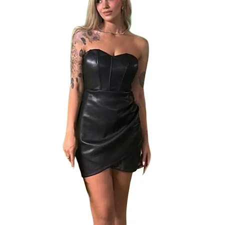 Suealasg Women Bodycon Dress Sleeveless Backless Pleated Irregular Hem Slim Fit Summer Mini Tube Dress for Club Party | Walmart (US)