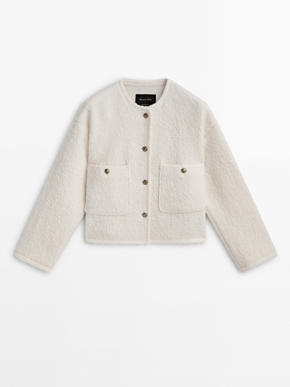 Short drop-shoulder textured jacket | Massimo Dutti UK