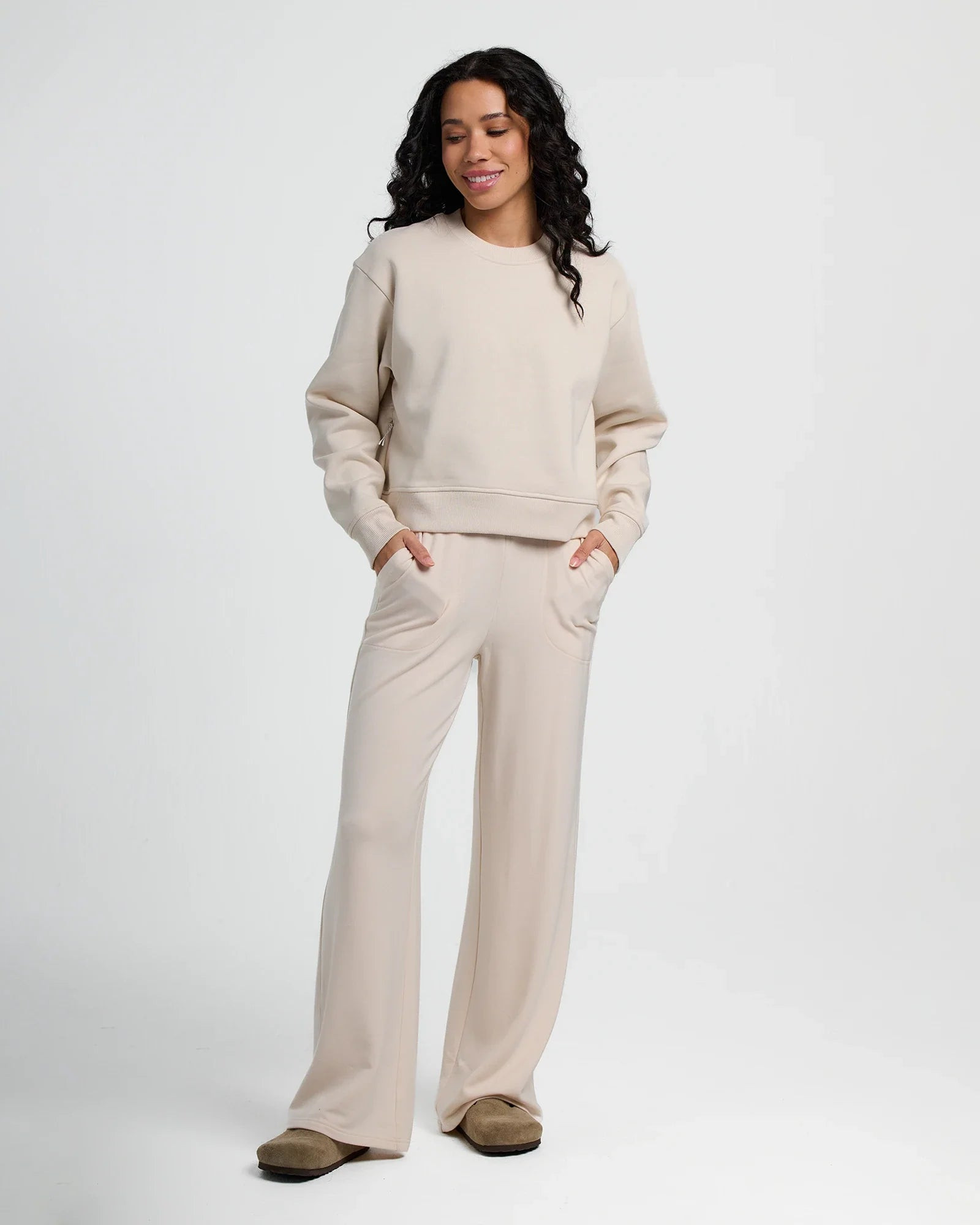Women's Bamboo Lightweight Fleece Wide Leg Pant - Stone | Free Fly Apparel