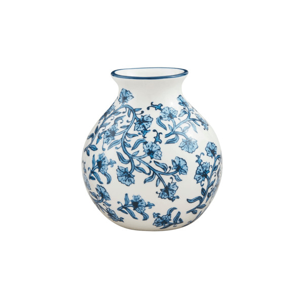 Medium Blue Floral Print Vase | Mud Pie