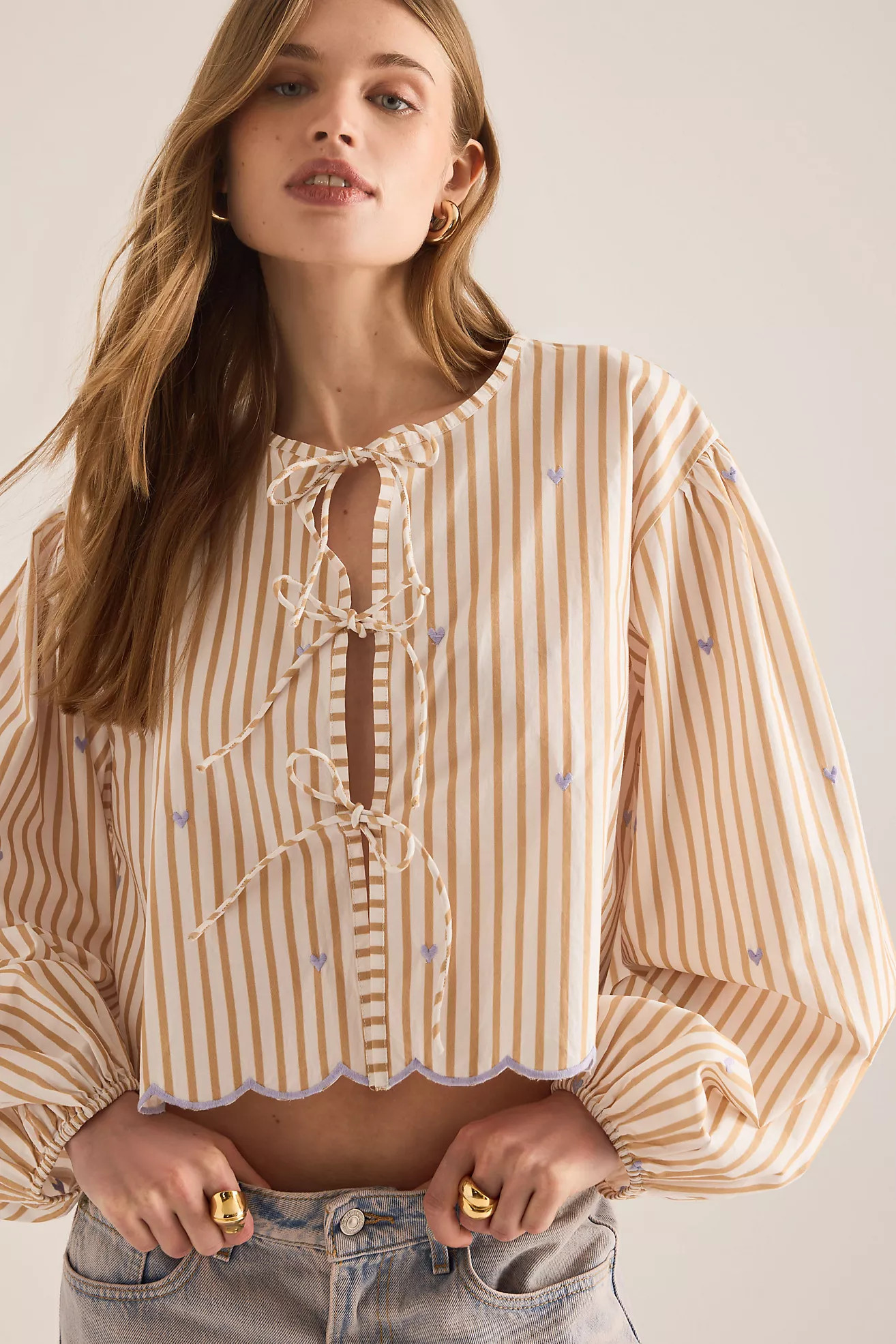 Maeve Tie-Front Puff-Sleeve Shirt | Anthropologie (UK)