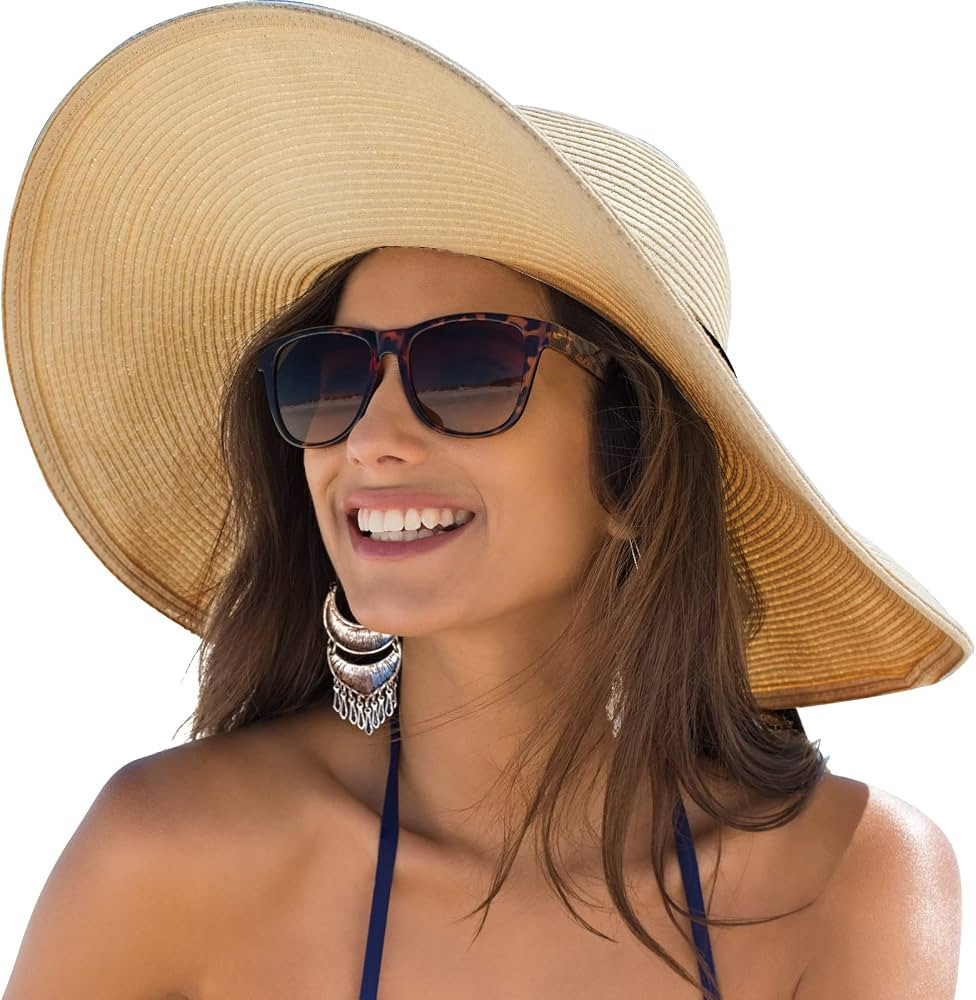 Womens Big Bowknot Straw Hat Floppy Foldable Roll up Beach Cap Sun Hat UPF 50+ | Amazon (US)
